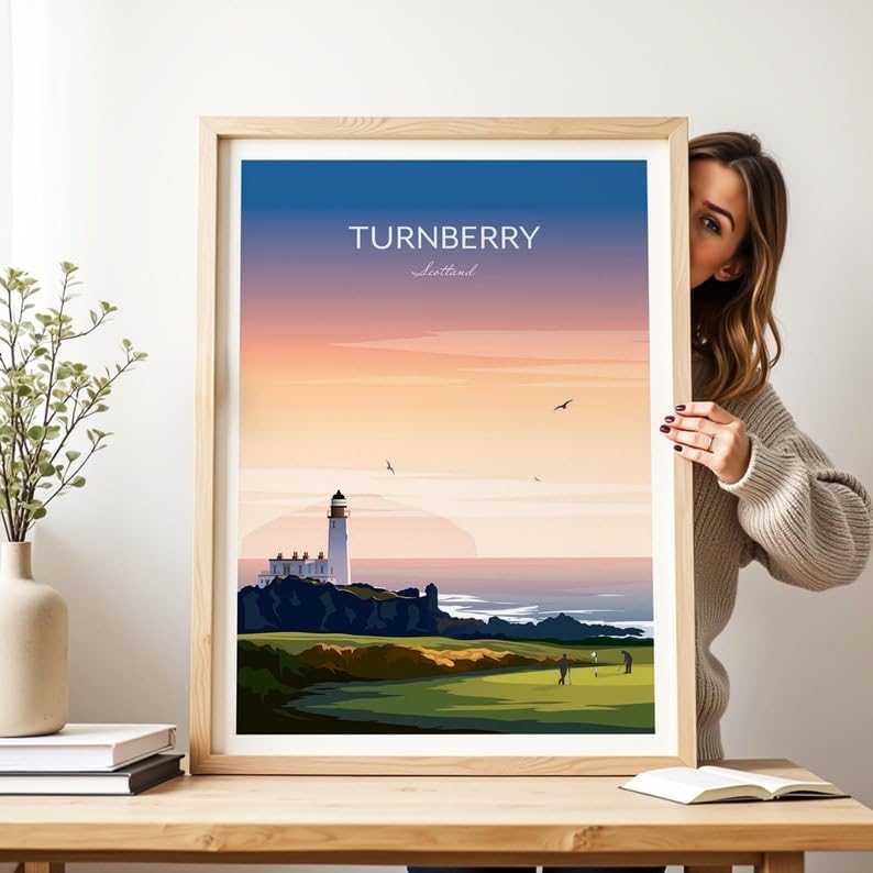 Nationcog Turnberry Golf Print - Ayrshire Scotland, Turnberry Golf Poster, Vintage Golf Travel Poster, Scotland Golf Course Art, Lighthouse Golf Print, Coastal Golf Wall Art (Unframed) (11x14)