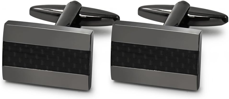 Mr.Van Black Rhodium Plated Cufflinks - Carbon Fiber & Copper Design - 18x12mm Matte Black Steampunk Men's Accessories - Gift Bag Included