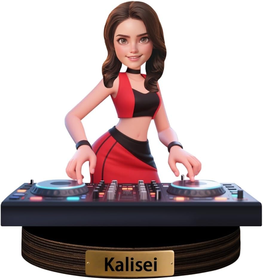 Personalized DJ Player Desk Decor Sign with Name Custom DJ Figurine Cartoon Sculpture Ornament Cartoon Portrait Plaque for Music Room Decor Plaque Keepsake Gift for Woman Xmas Birthday,01