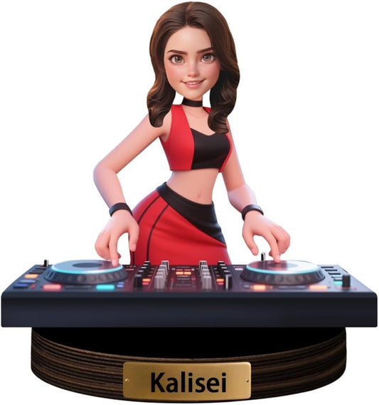 Personalized DJ Player Desk Decor Sign with Name Custom DJ Figurine Cartoon Sculpture Ornament Cartoon Portrait Plaque for Music Room Decor Plaque Keepsake Gift for Woman Xmas Birthday,01
