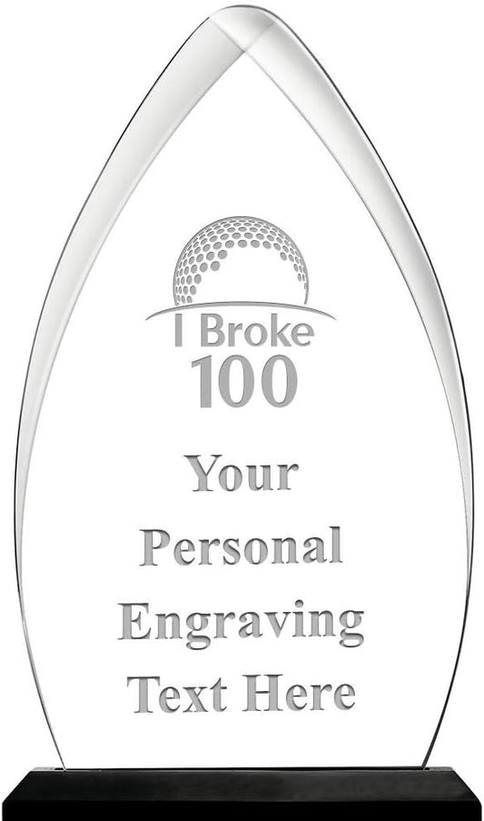 Golf Acrylic Award, 6.75" H Personalized I Broke 100 Golf Award with Custom Engraving