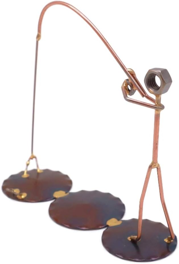 Fisherman with Fish On Collectible Handmade Metal Art Figurine, Desk Accessories, Trophy, Boss Gift, Office Décor, Outdoor Sports, Fishing