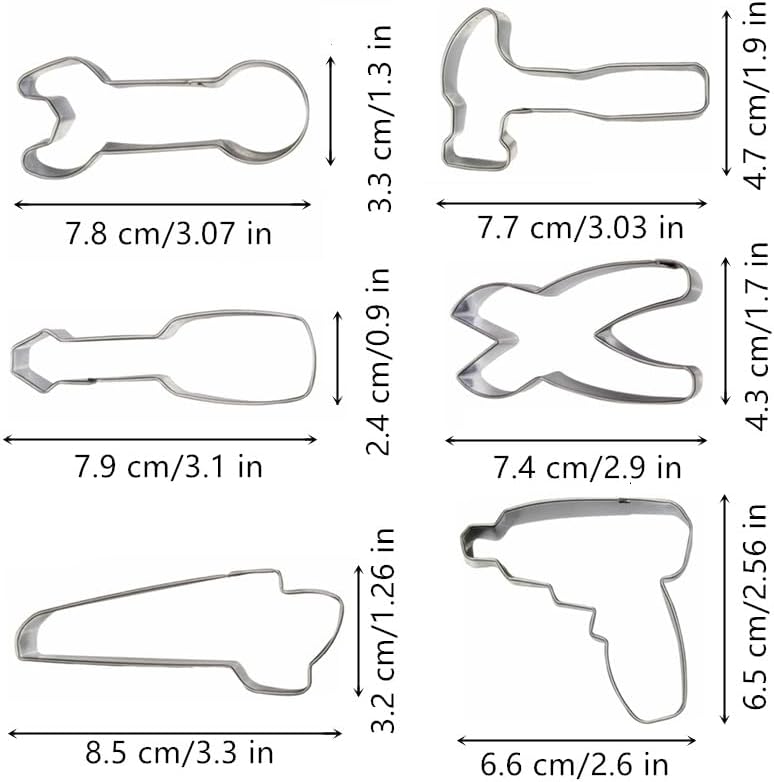 Mini Construction Tools Cookie Cutters Set of 6 pcs, Stainless Steel Mini Hardware Tools Series Shaped Fondant Baking Molds For Father's Day