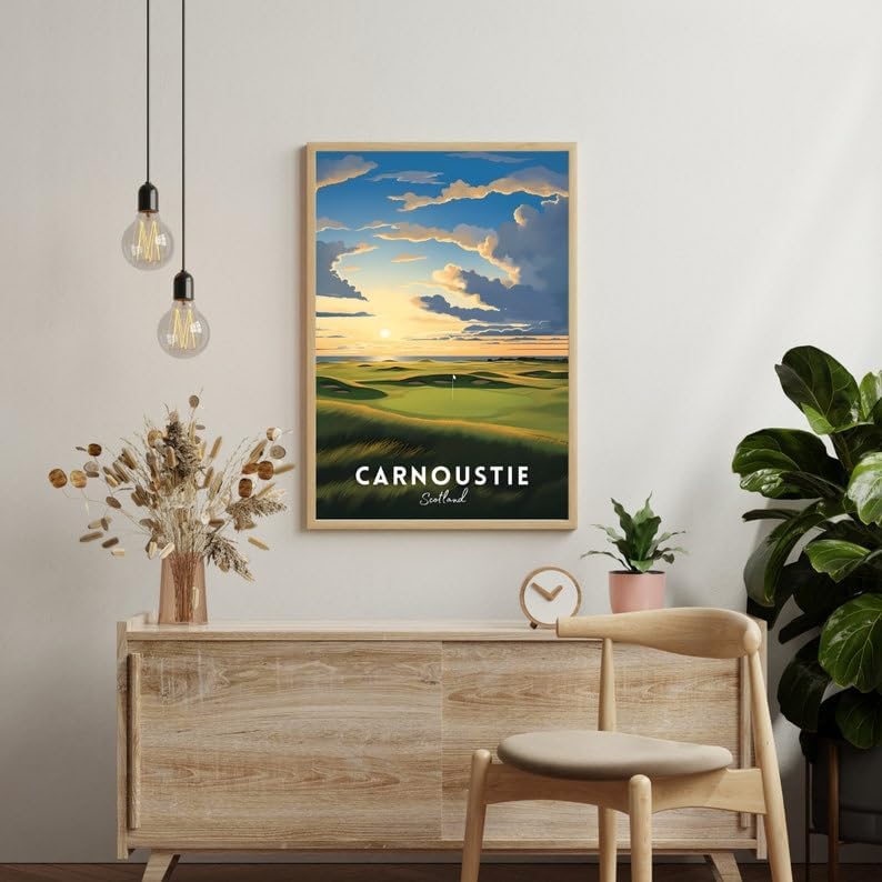 Nationcog Carnoustie Golf Poster, Vintage Scotland Travel Wall Art Print, Retro Golf Links Landscape Decor, Classic Artwork for Sports Lovers and Collectors (Unframed) (11x14)