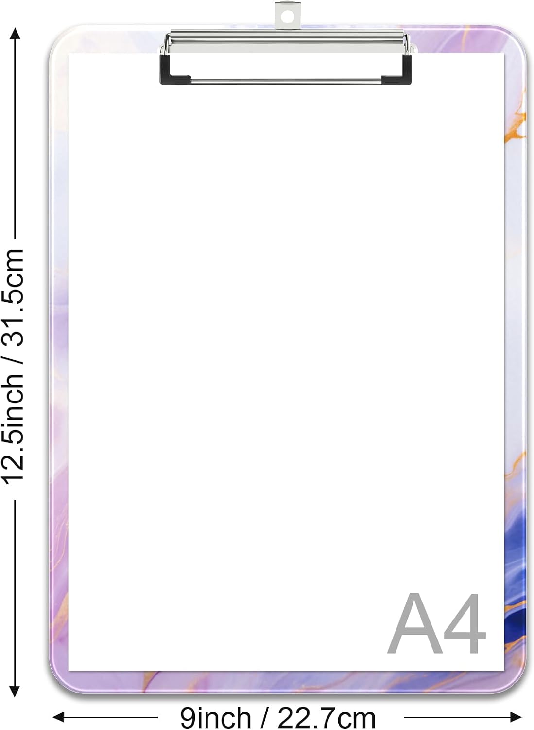 Rimilak Plastic Clipboards with Metal Clip, A4 Letter Size 9 x 12.5 in, Office Decorative for Students Women Men and Kids, Cute Custom Pattern, Colorful Marble