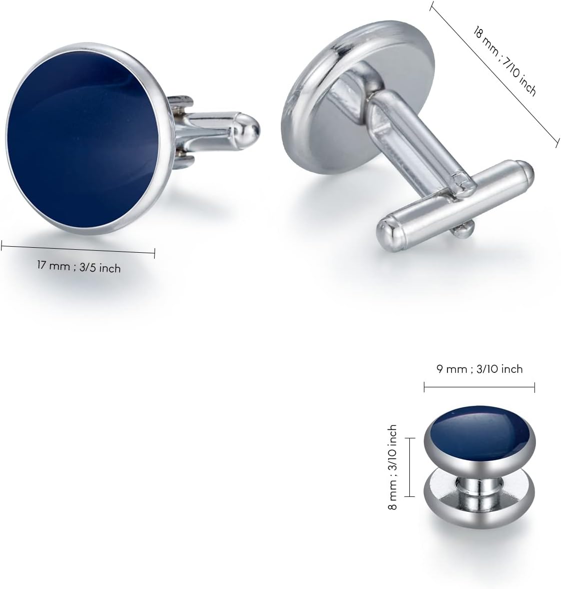 wynameleri Mens Cufflinks and Studs Set Blanks Round 4 Colors Shirt Tuxedo Buttons Packed in Cufflink Box for Business Wedding Jewelry