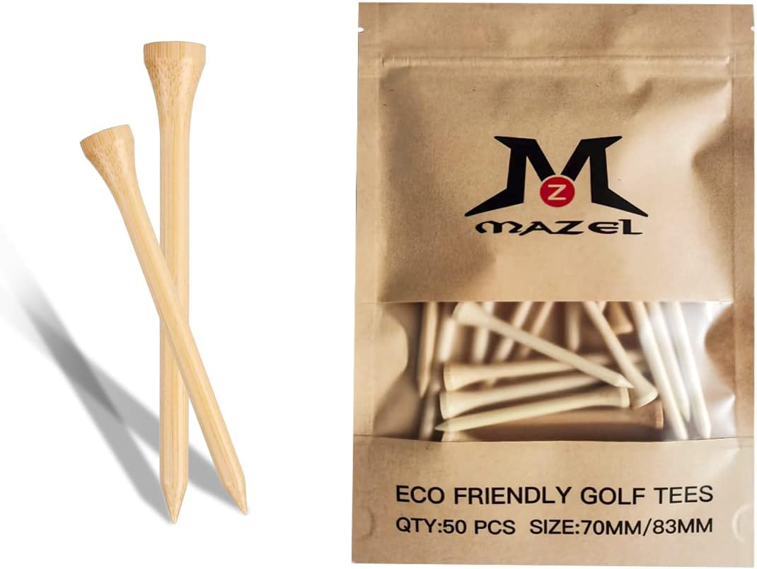 MAZEL Natural Wood/Bamboo Golf Tees 2 3/4 Inch & 3 1/4 Inch,Pack 50 or 120,Reduce Friction & Side Spin,More Stable Golf Tees