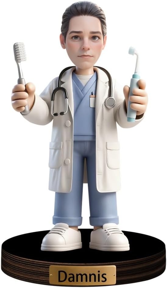 Personalized Cartoon Doctor Sculpture Ornament Sign Custom Men Dentist Office Decor Plaque Funny Dentist Portrait Desktop Figurine Name Desk Plaque Gift for Man Doctor Xmas Birthday,02