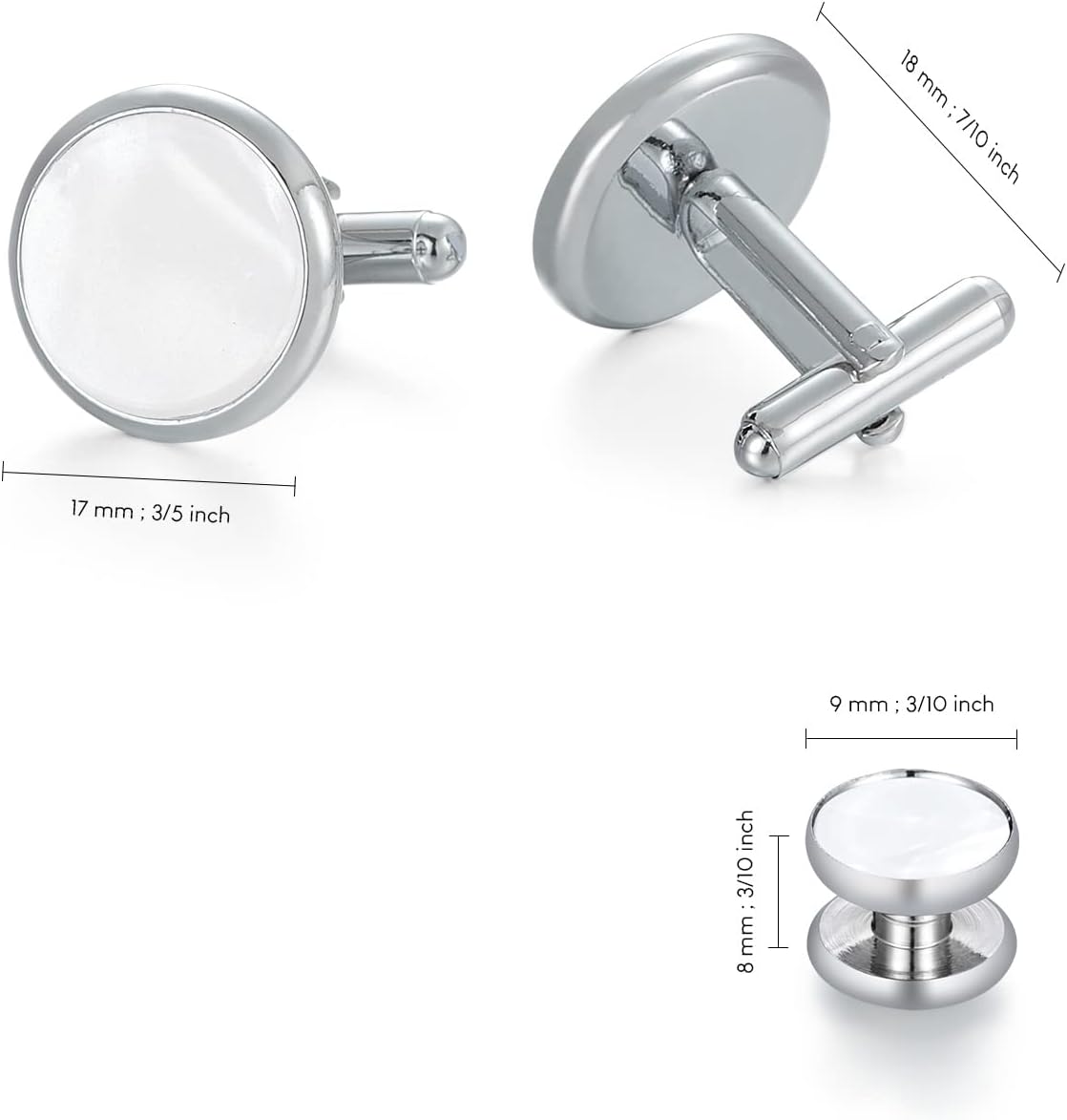 wynameleri Mens Classic Shirts Cufflink Studs, Mother-of-Pearl Tuxedo Shirt Button and Cuff Links Set, Formal Business Wedding Jewelry