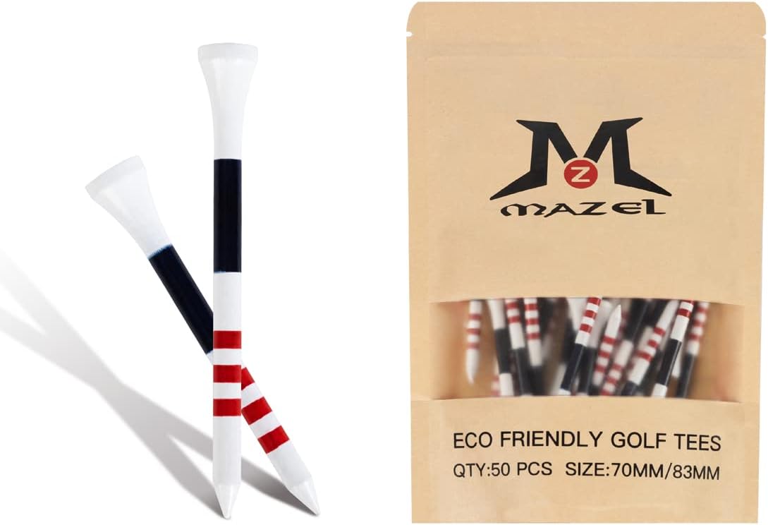 MAZEL Natural Wood/Bamboo Golf Tees 2 3/4 Inch & 3 1/4 Inch,Pack 50 or 120,Reduce Friction & Side Spin,More Stable Golf Tees