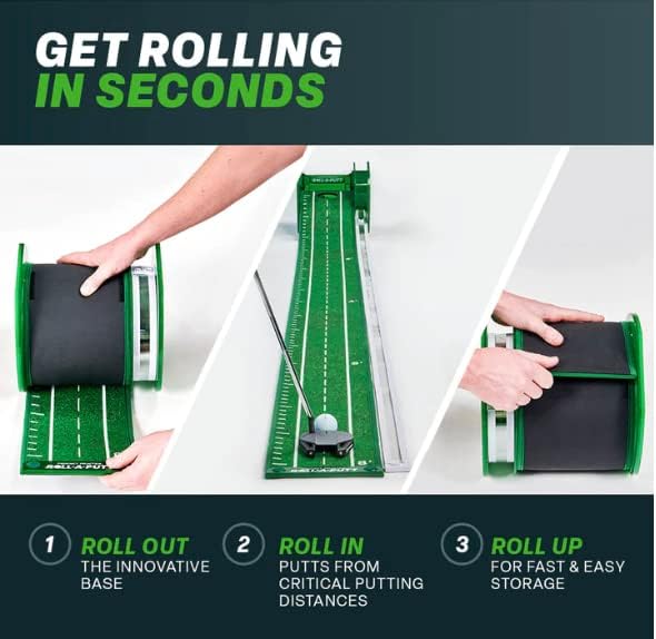 Perfect Practice Golf Putting Mat - Portable Putting Green, Indoor & Outdoor Practice, with Ball Return - Golf Training Aid for Home, Office, Backyard - Golfing Gifts for Men