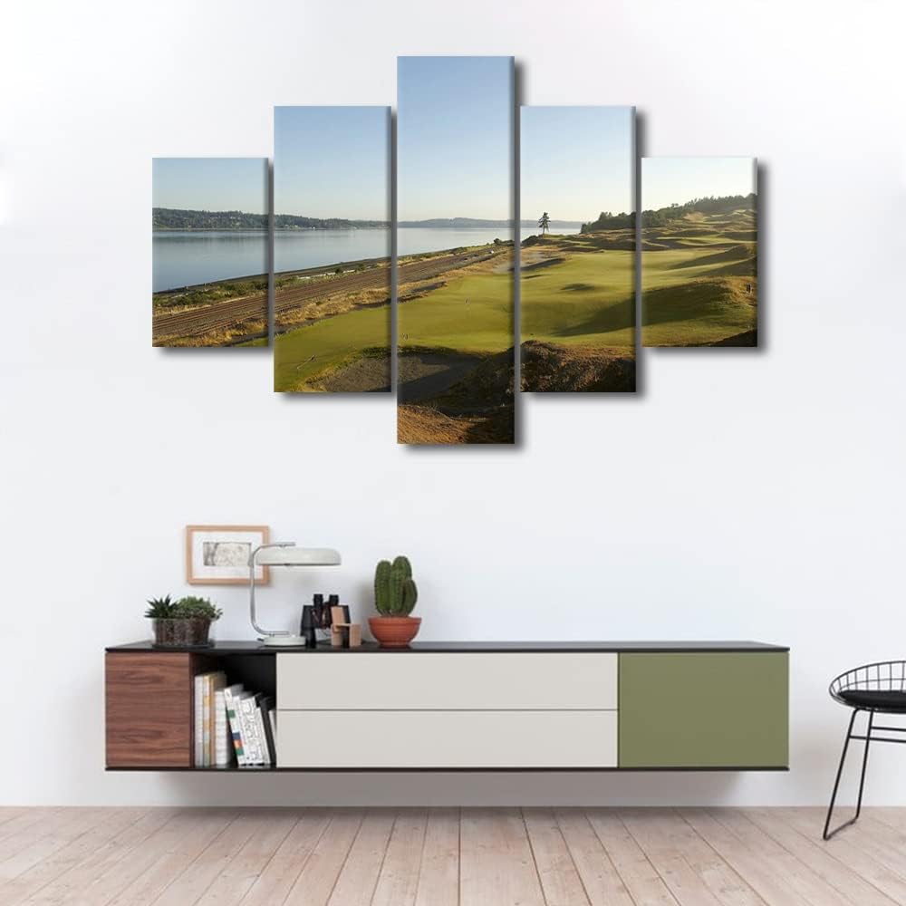 Native American Modern Home Decor Golf Course Pictures Course Scenery Artwork Contemporary Walls Decor Painting 5 Panel Canvas Wall Art for Living Room Bedroom Framed Ready to Hang - 60"W x 40"H