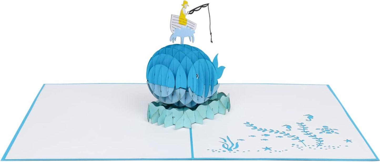 iGifts And Cards Fisherman & Whale Pop-Up Greeting Card, 6" x 8" – Stunning 3D Marine Design for Fishermen, Ocean Lovers, Birthdays, Anniversaries, Retirements, and Nautical-Themed Surprise, with Envelope