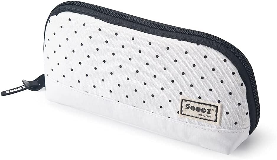 Sooez Wide-Opening Pencil Pen Case, Lightweight & Spacious Pencil Pouch Zipper Stationery Bag, Aesthetic Supply with Triangular Design for Adults, Black Dots