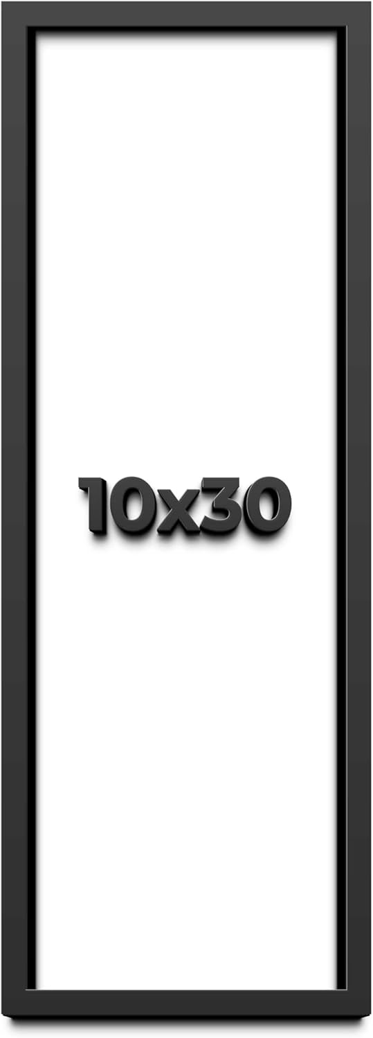10x30 Shadow Box Black Solid Wood Display Frame with White Acid-Free Backing UV Acrylic & Hanging Hardware - with 3/4" Usable Depth