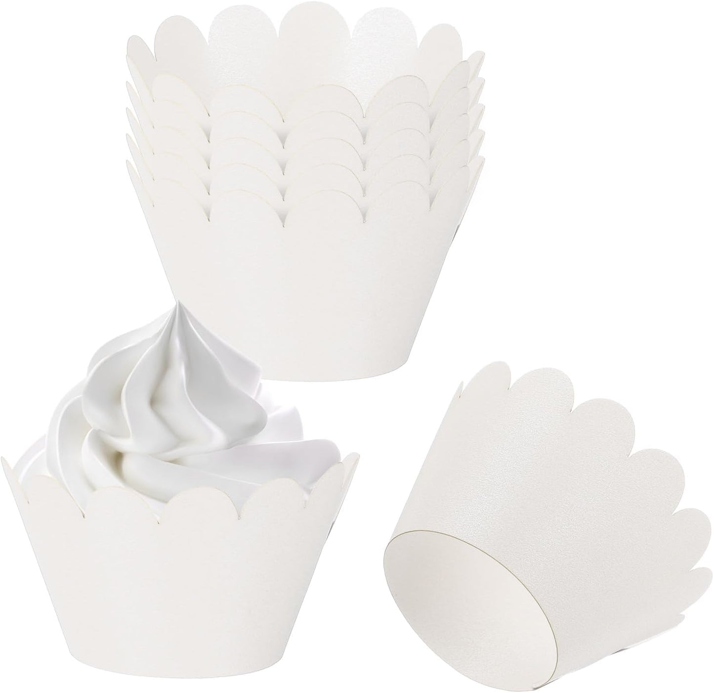 PATIKIL Cupcake Wrappers Paper, 50 Pack Baking Cups Standard Wave Decoration for Anniversary Birthday Weddings Parties, White