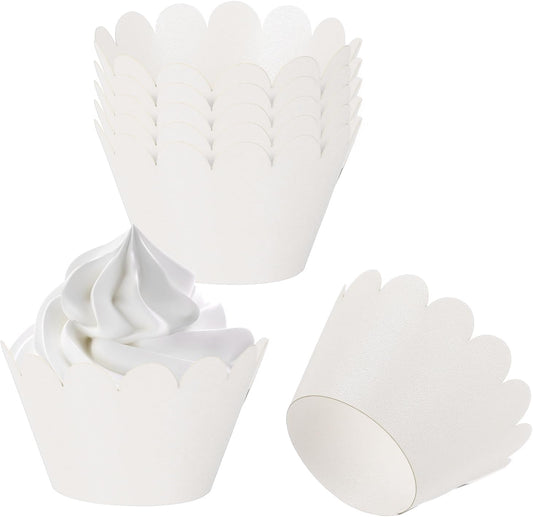 PATIKIL Cupcake Wrappers Paper, 50 Pack Baking Cups Standard Wave Decoration for Anniversary Birthday Weddings Parties, White