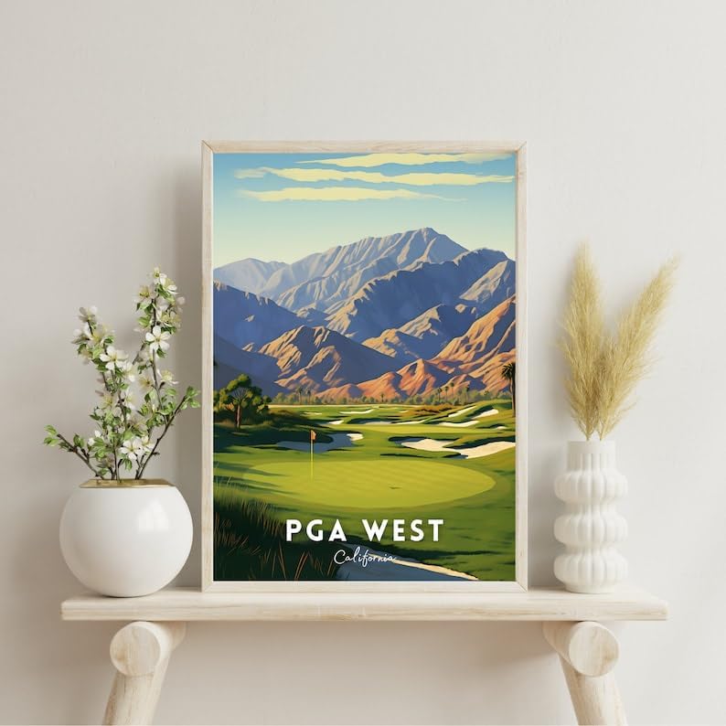 Nationcog PGA West Golf Wall Art Print, California Desert Landscape Poster for Office or Home, Bold Golf Decor for Men, Gift for Dad or Golf Lovers, Scenic Southwest Accent (Unframed) (11x14)