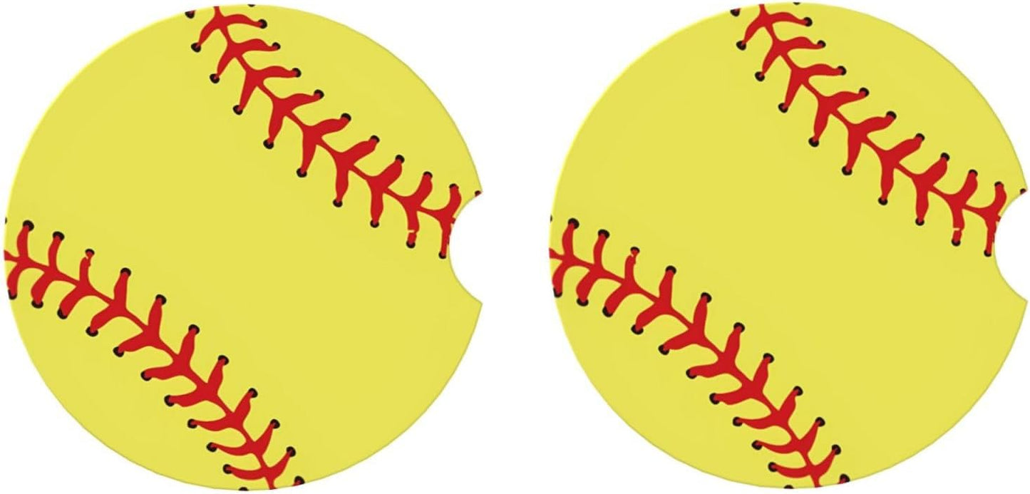 Car Cup Holder Coasters, Softball Ball Car Coasters for Cup Holder Drinks, 2 Pack Ceramic Cute Auto Interior Accessories for Women Men