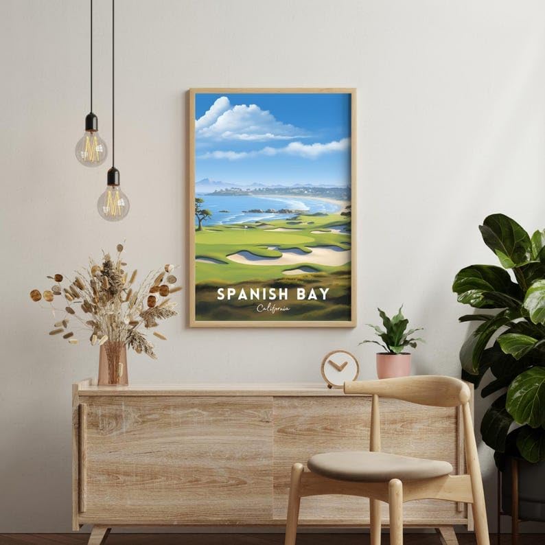 Nationcog Spanish Bay Golf Poster, Vintage California Travel Wall Art Print, Retro Coastal Links Artwork, Classic Golf Decor Gift for Enthusiasts (Unframed) (11x14)