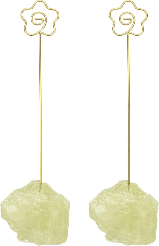 PATIKIL Table Number Holder, 2Pcs Photo Clip Holders Crystal Stone Quartz Desk Card Holder Raw Flower Shape Iron Memo Note Photo Stand for Wedding Party Home Office Decor, Yellow
