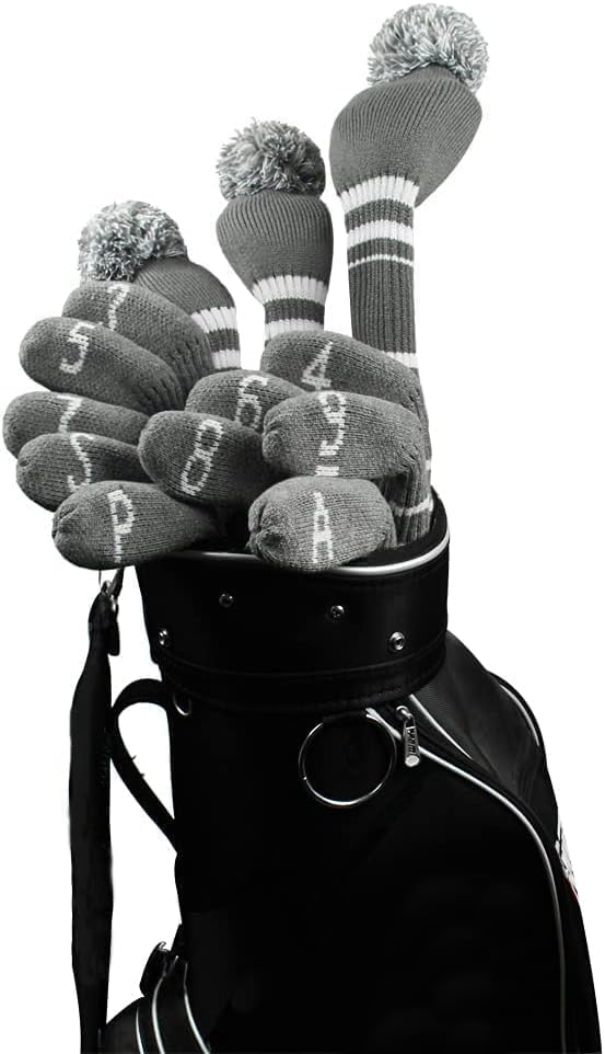Scott Edward 1/7/10 Pcs Knitted Golf Club Head Covers for Irons Wedge Cuteness and Basically Socks Shape Washable Golf Club Head Protector on Classic Stripes Style，Double Sided Customization