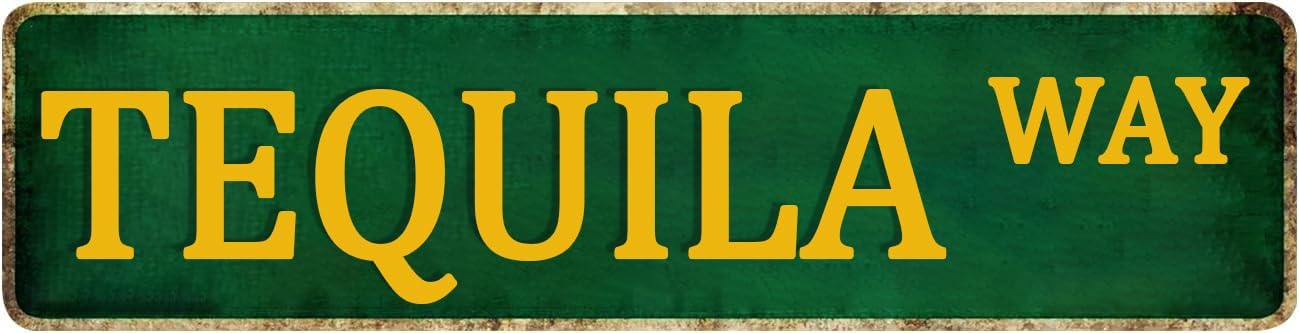Funny Tequila Way Street Tin Sign - Vintage Metal Wall Decor for Home Bar - 4x16 Inch