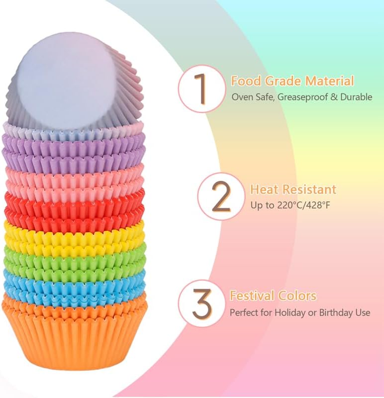 Rainbow Standard Cupcake Liners 400 Count Solid Colorful Paper Baking Cups Food Grade Disposable Cupcake Wrappers