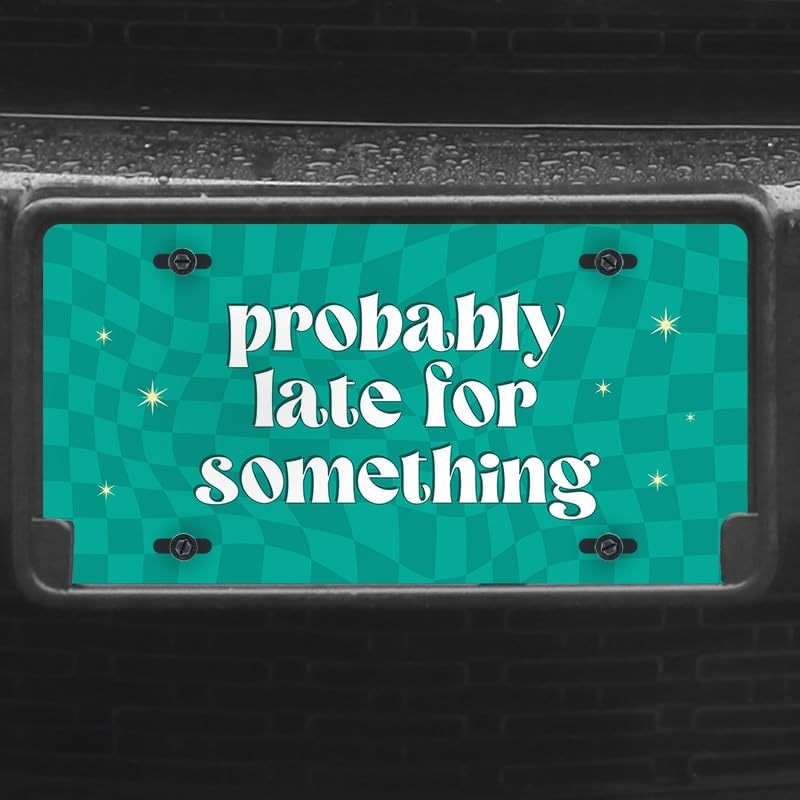 Unique Vanity License Plates | 16 Individual Designs | 3 Sizes (Automobile, Golf Cart, Motorcycle/Bike) | Made in U.S.A. | Custom Car Tags (Probably Late, Motorcycle/Bike (6" x 3"))