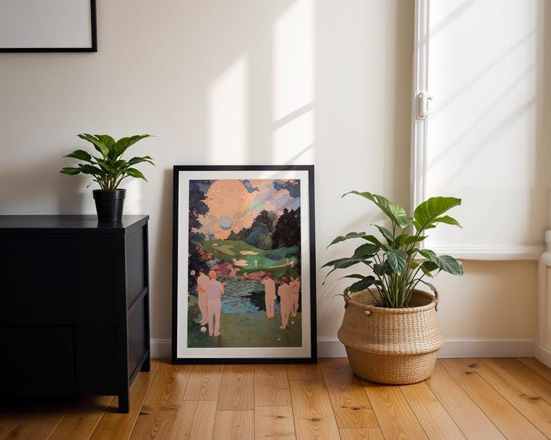 Nationcog Retro Golf Oil Painting Wall Art, Vintage Abstract Sports Print for Bar, Office or Game Room Decor, Masters Course Golfer Artwork with Tee Time Theme (Unframed) (12x18)