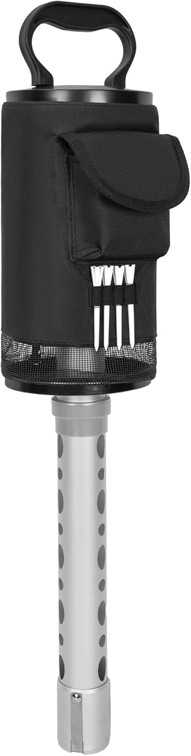 AKOZLIN Golf Ball Retriever Portable Shag Bag Golf Ball Pick Up Collector with Detachable Aluminum Tube Tee Holder, Pocket Shagger Storage