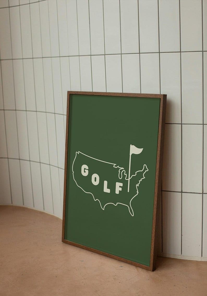 USA Golf Poster, Vintage American Golf Course Wall Art Print, Retro Sports Decor with Golf Ball Design, Stylish Golf Wall Decor for Home, Office, or Man Cave (Unframed) (11x14)