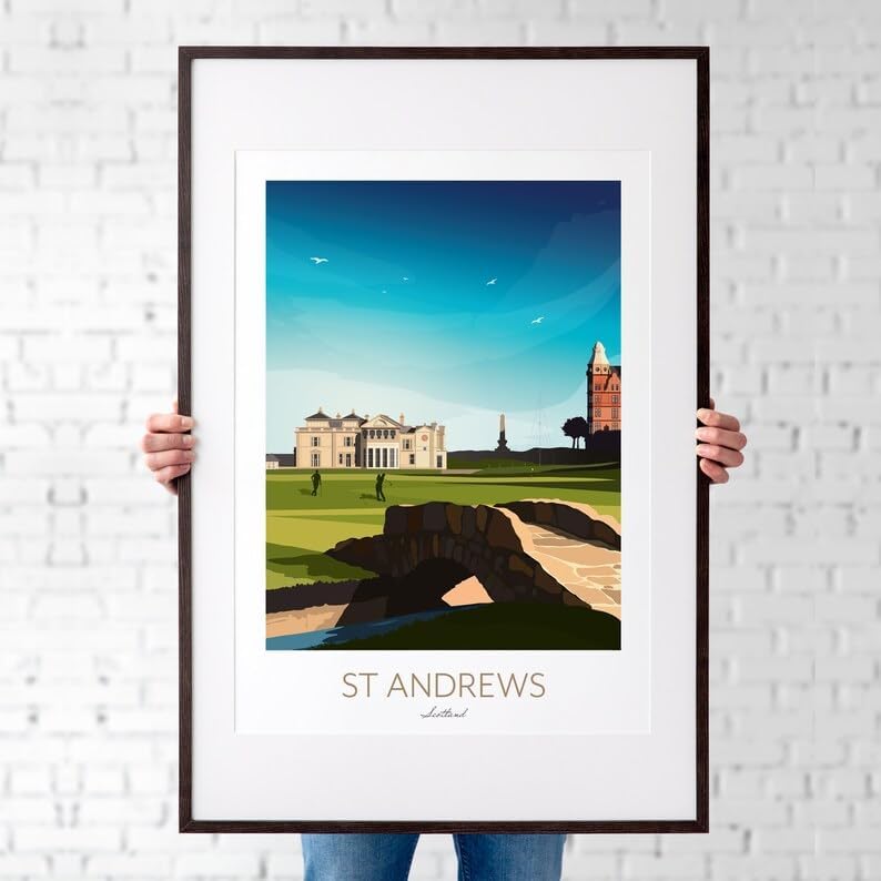 Nationcog St Andrews Golf Print - Scotland; 18th Hole; Old Course Print; Swilcan Bridge Art; Scotland; Golf Wall Art; St Andrews Links Decor; Historic Golf Course (Unframed) (24x36)