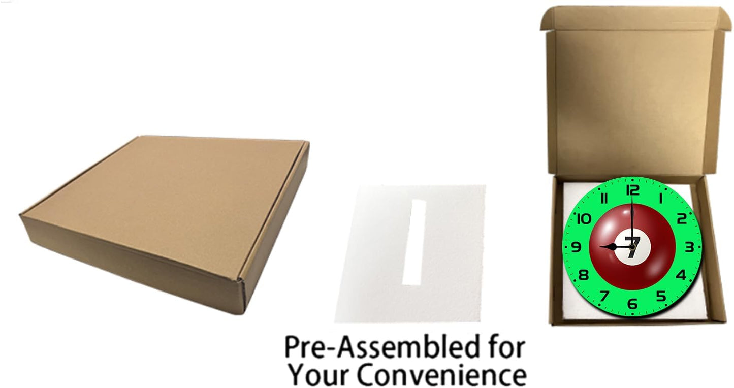 Soliyoahee Billiards Clock Round Wooden Wall Clock Home Decor Silent No Tick Battery Powered for Living Room Bedroom Kitchen Bathroom 10inch