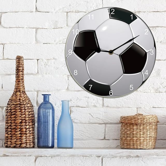 Football Wall Clock Soccer Sport Wall Clock Wooden Accurate Decorative Clocks, Silent Non Ticking Wall Clock for Bedroom/Living Room/Kitchen Round 10inch