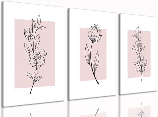 MTFBWY Floral Wall Art Line Flower Canvas Print Pink Botanical Pictures Poster Home Wall Decor Framed Minimalist Painting Artwork Set of 3 for Bedroom,Living Room Bathroom 12"x16"