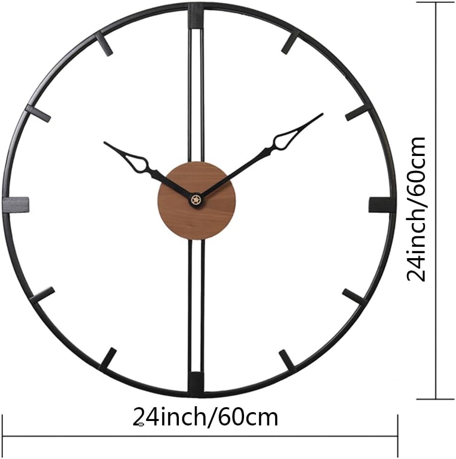 Metal Wall Clock Art for Living Room Decor Modern Mid Century Large Silent Kitchen Big Wall Clock for Bedroom Decorative Office Non Ticking Battery Operated Wall Watch 24 Inch