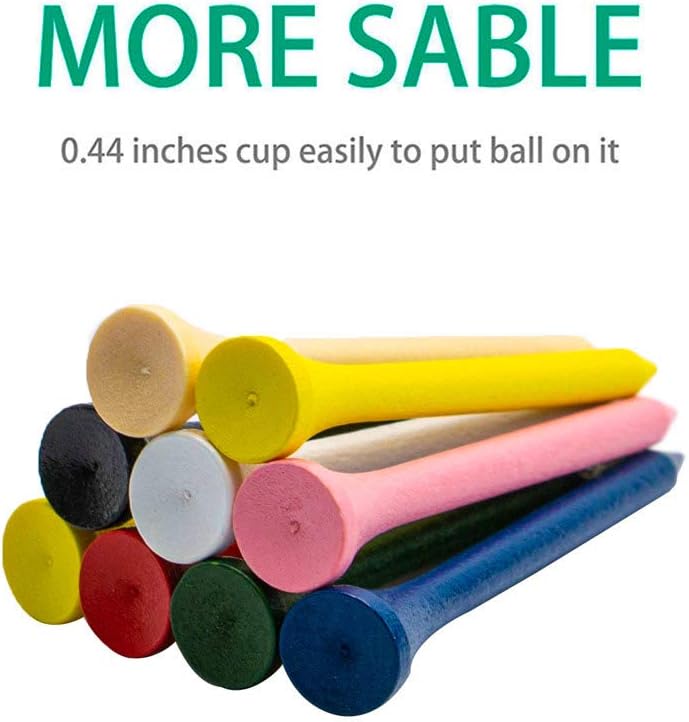 THIODOON Golf Tees Professional Natural Wood Golf Tees Pack of 100, Golfing Tees Multiple Colors Size 3-1/4 inch, 2-3/4 inch or 2-1/8 inch, Tall Golf Tees Bulk Reduce Side Spin and Friction