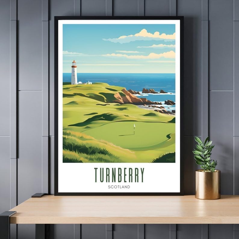Nationcog Turnberry Golf Wall Art, Scotland Lighthouse Course Print for Home or Office, Vintage Coastal Decor for Men, Gift Idea for Dad, Husband, or Golf Fans (Unframed) (27x40)