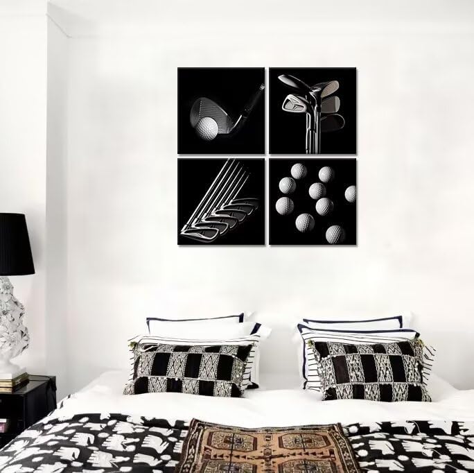 Pankila Golf Pctures Wall Decor Black and White Paintings Golf Canvas Wall Art for Gym Club Living Room Bedroom Home Decorations Painting Framed Artwork Ready to Hang (24''W x 24''H x 4)