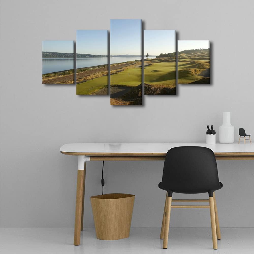 Large Family Decor Wall Art American Golf Course Canvas Painting Posters Wall Decor 5 Piece Golf Course Prints Nature Landscape Modern Artwork for Living Room Office Framed Ready to Hang - 60"W x 32"H