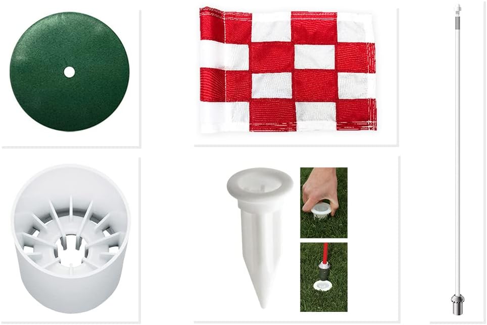 Standard Golf Regulation flagstick, cup & pin flag to use in your backyard or other open space for practice. Use the same products as used by golf courses all over the world and on tour.