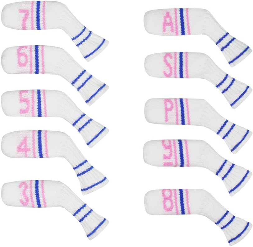 Scott Edward 1/7/10 Pcs Knitted Golf Club Head Covers for Irons Wedge Cuteness and Basically Socks Shape Washable Golf Club Head Protector on Classic Stripes Style，Double Sided Customization