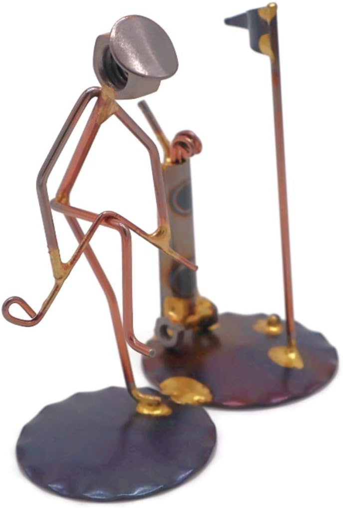 Golfer Breaking Clubs - with Golf Bag/Flag Collectible Handmade Metal Art Figurine, Desk Accessories, Trophy, Boss Gift, Office Décor, Business Professional, Golfing