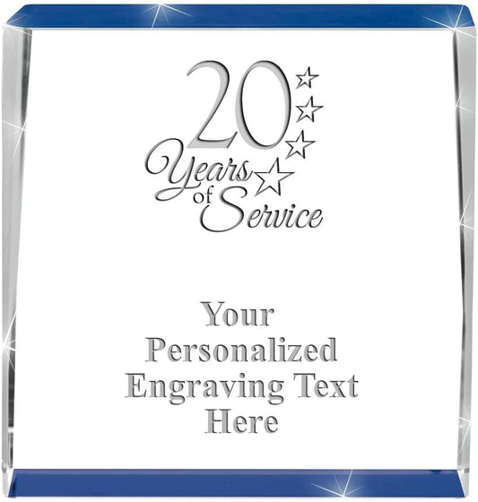 Crown Awards Customizable Crystal Trophy, 4" Engraved Blue Spotlight Crystal Award