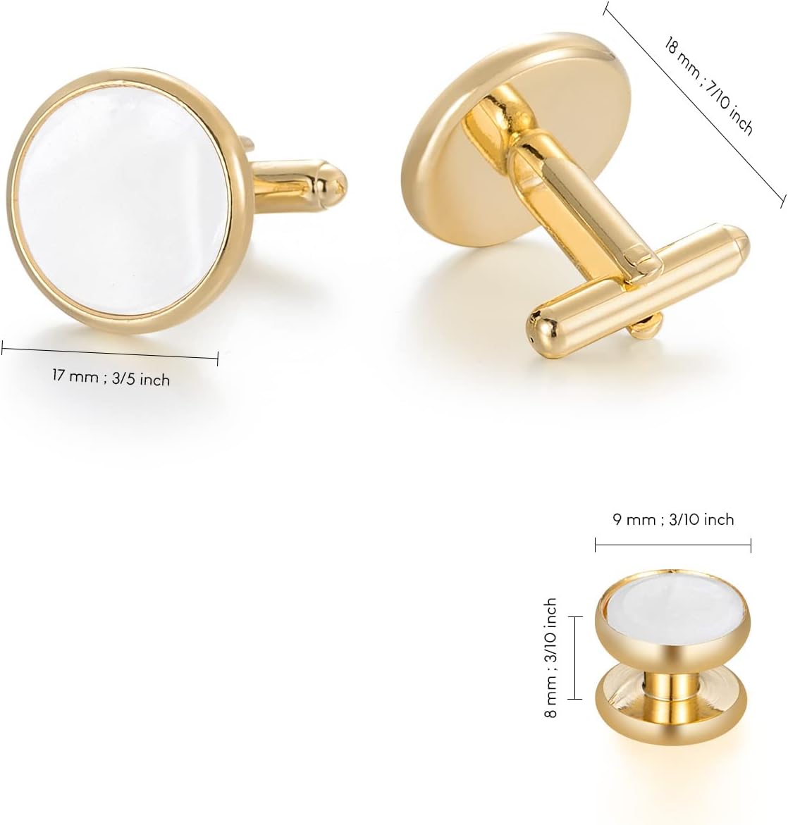 wynameleri Mens Classic Shirts Cufflink Studs, Mother-of-Pearl Tuxedo Shirt Button and Cuff Links Set, Formal Business Wedding Jewelry