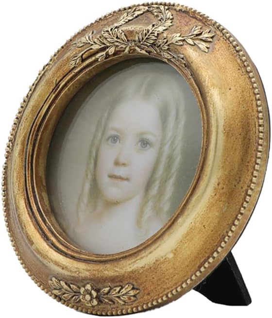 SYLVIA'S SHOP Small Vintage 3x3 Round Picture Frame, Mini Antique Ornate Circle Photo Frame, Table Top Display and Wall Hanging Home Decor, Old Fashioned Photo Gallery Art Deco, Bronze Gold