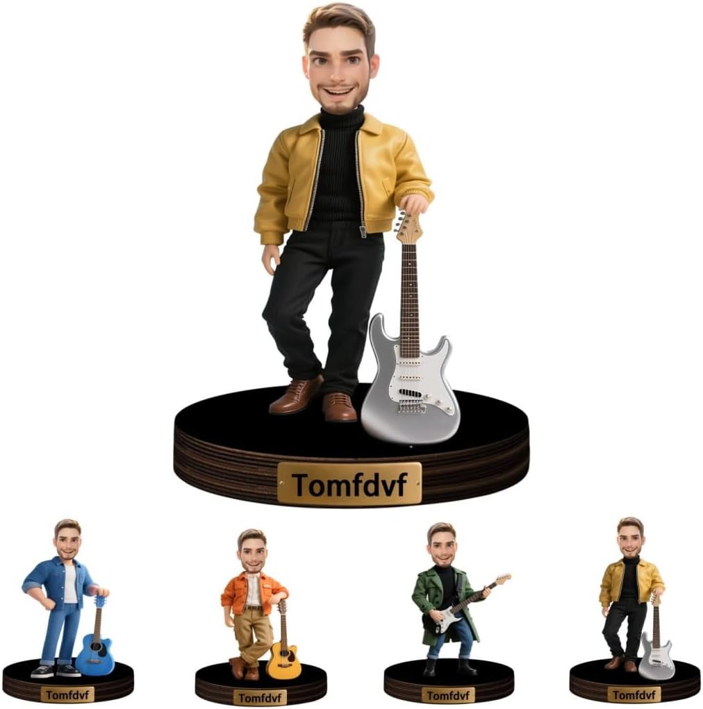 Personalized Guitar Player Figurine Ornament Sign Custom Name Guitar Man Desk Decor Plaque Music Lovers Portrait Office Decor Funny Face Photo Plaque Gift for Christmas Birthday Anniversary