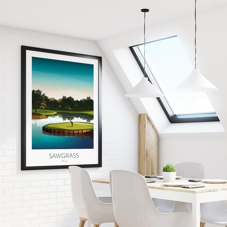 Nationcog TPC Sawgrass Golf Print - Island Green 17th Hole; Golf Poster; Sawgrass Golf Poste; Sawgrass Print; Florida Golf Course; Island Green Artwork (Unframed) (12x18)