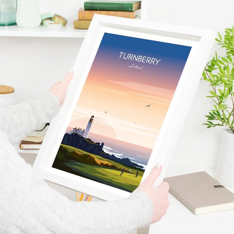 Nationcog Turnberry Golf Print - Ayrshire Scotland, Turnberry Golf Poster, Vintage Golf Travel Poster, Scotland Golf Course Art, Lighthouse Golf Print, Coastal Golf Wall Art (Unframed) (11x14)